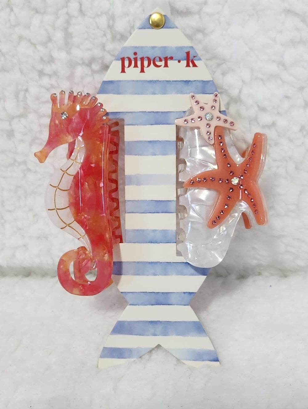 Coral & Pink Seahorse and Starfish Hair Clips
